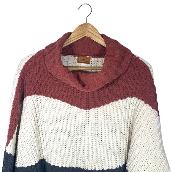 POL Oversized Chenille Chunky Knit Color Block Turtleneck Sweater Size Medium - Picture 6 of 10